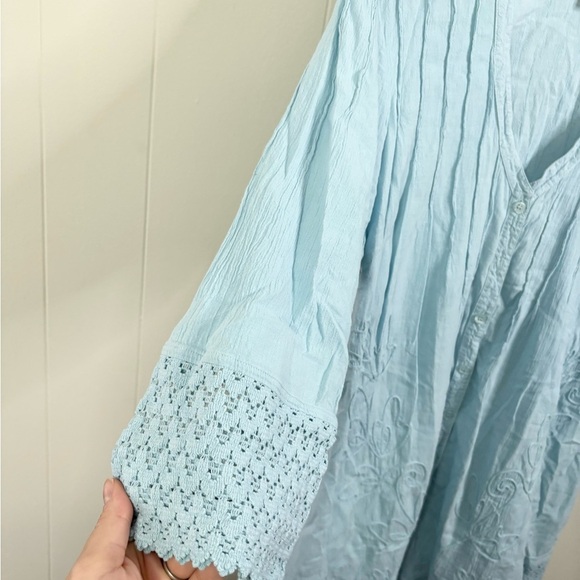 Soft Surroundings crochet gauzy button down tunic dress blouse size M pintuck - Picture 5 of 6